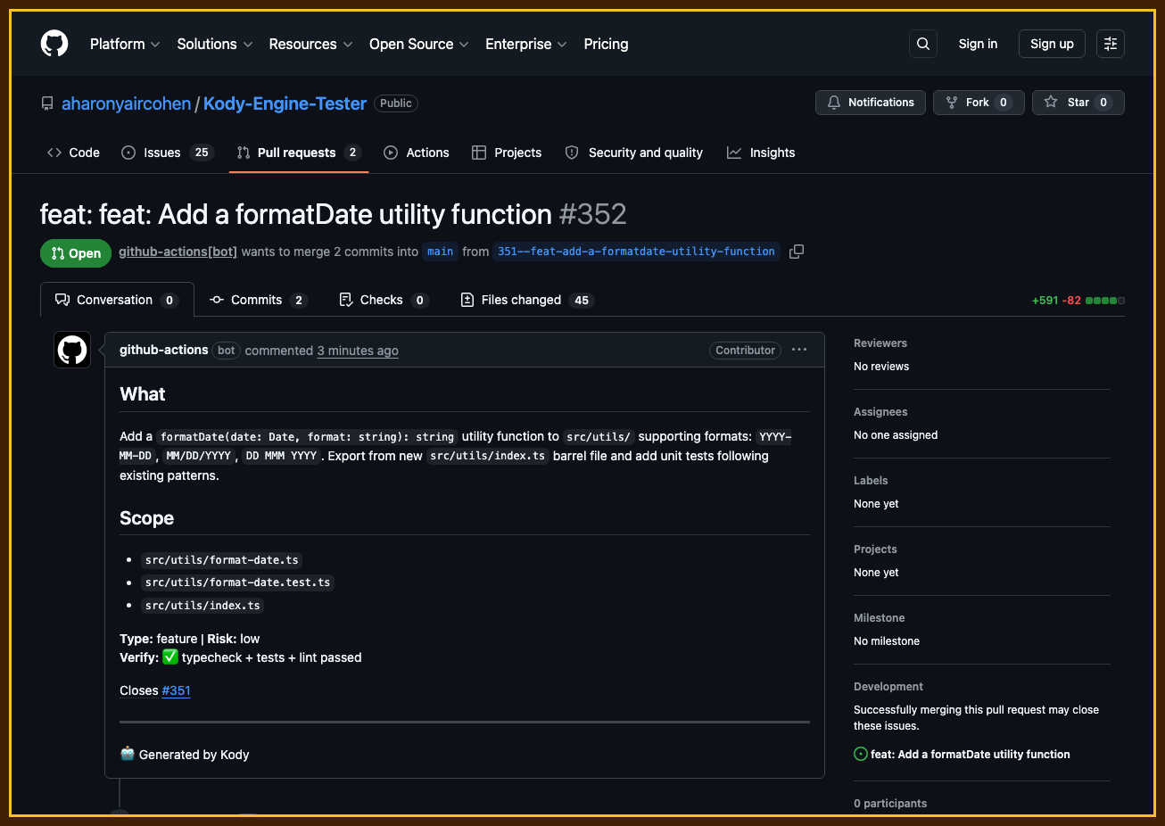 Pull request created by Kody with description and passing checks