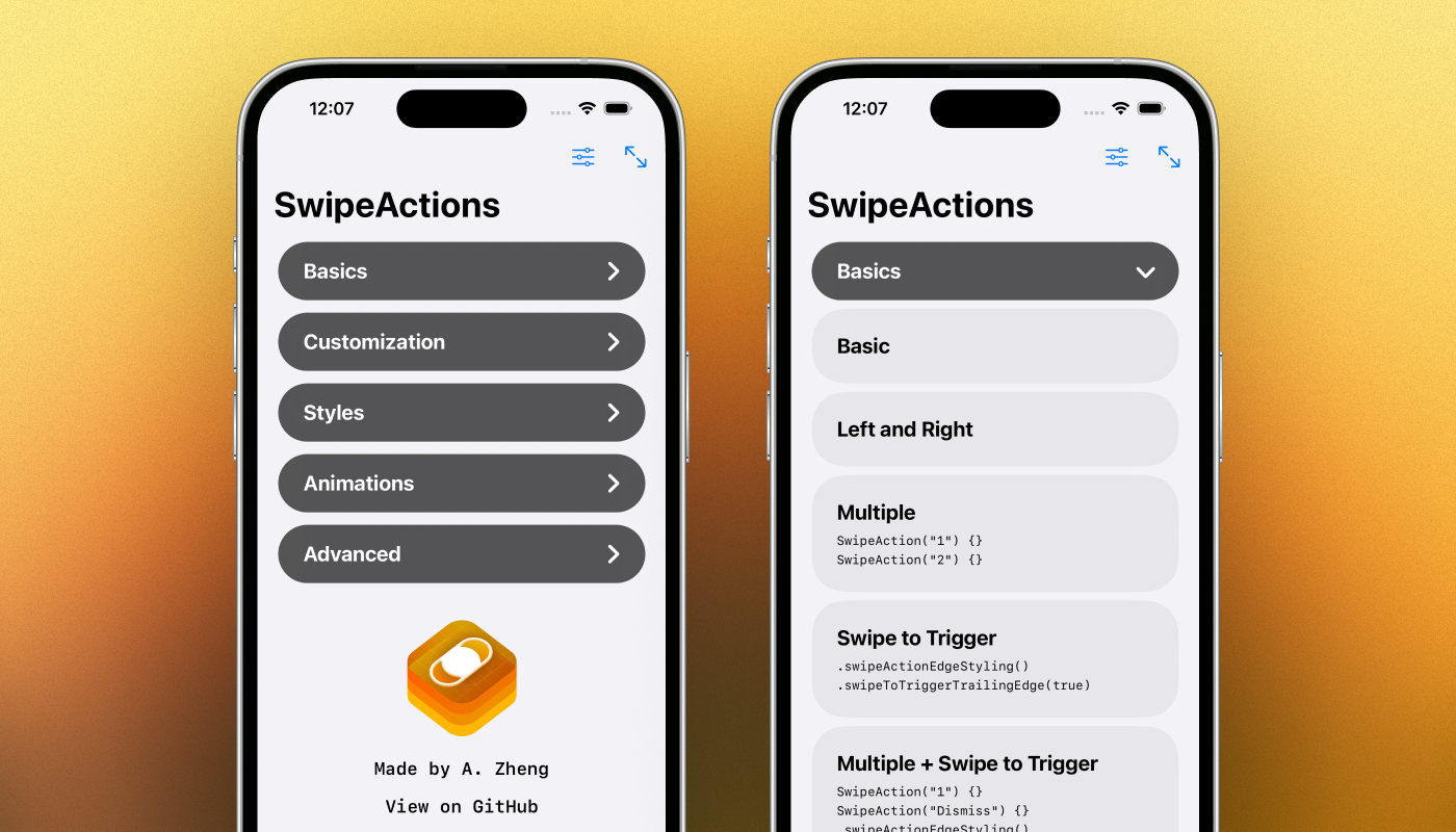2 screenshots of the example app