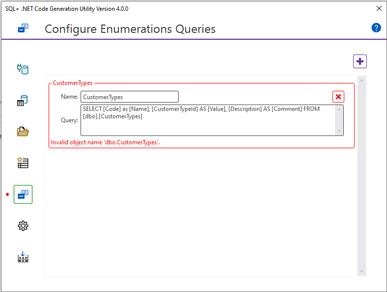 SQL+ Code Generation Utility configure enumerations with build errors