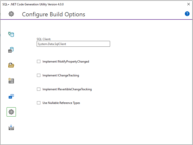 SQL+ Code Generation Utility configure build options