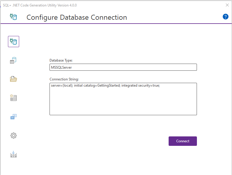 SQL+ Code Generation Utility configure the connection string