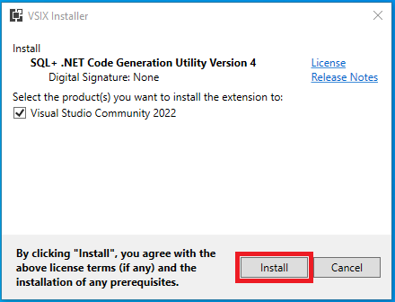 Click Install on the VSIX installer