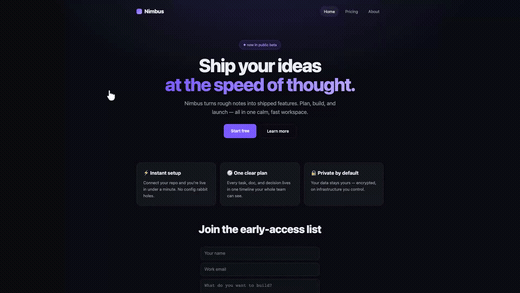 scrolltape --follow touring Home, Pricing and About in one video