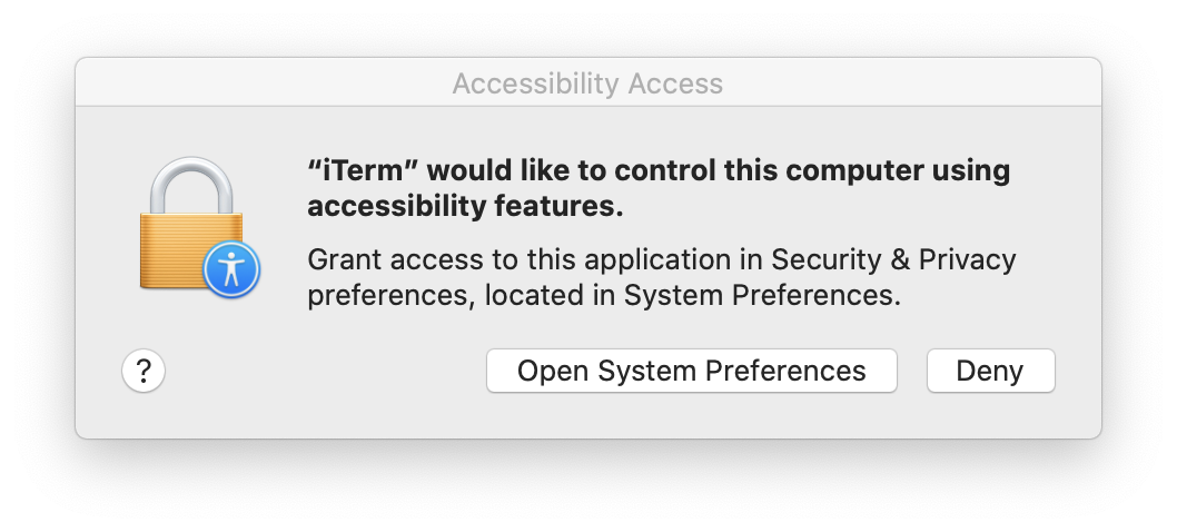 Screenshot of macOS accessibility prompt
