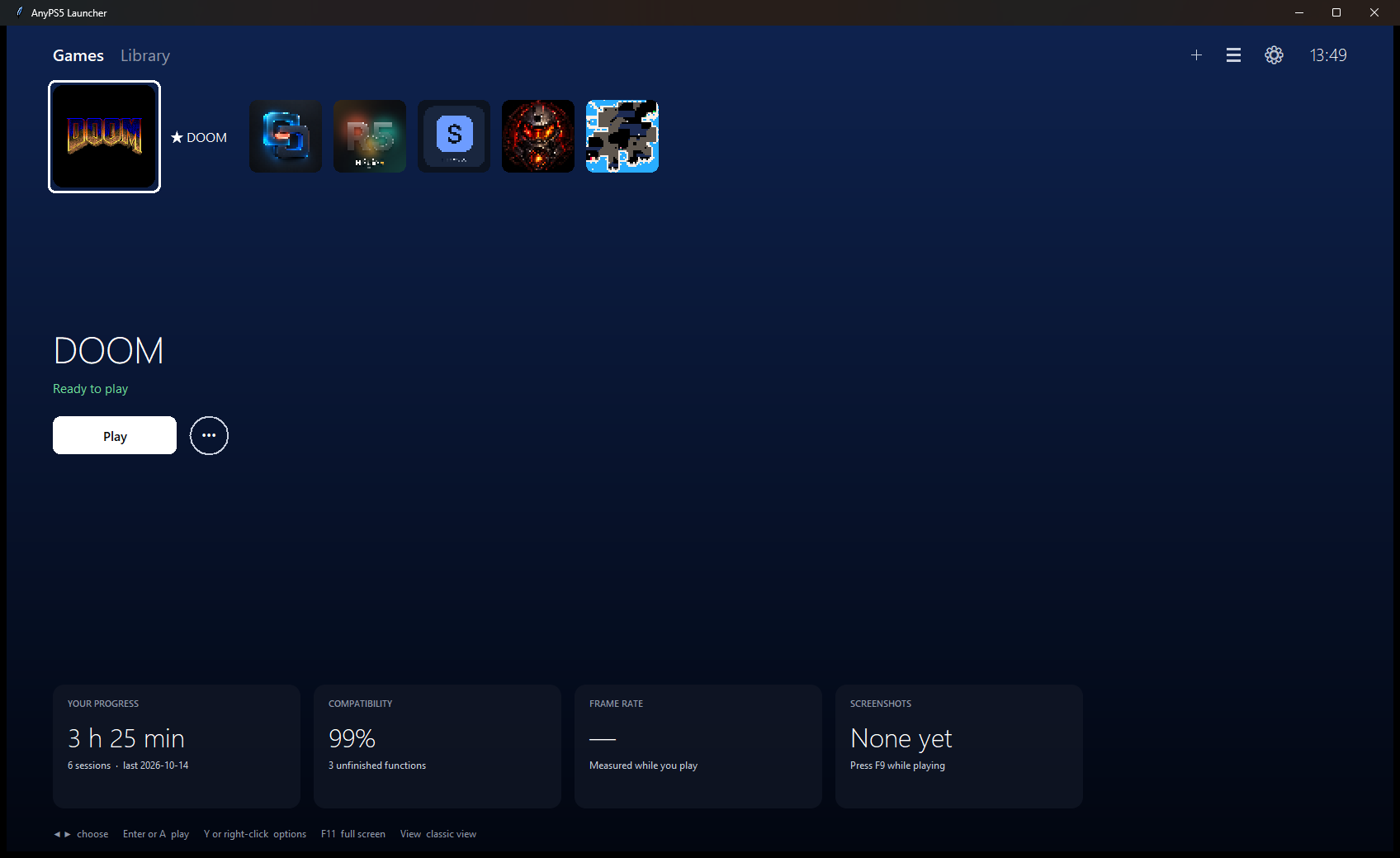 AnyPS5 Launcher's PS5-style home screen