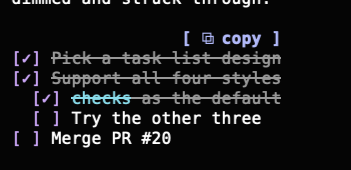 A task list with done items struck through
