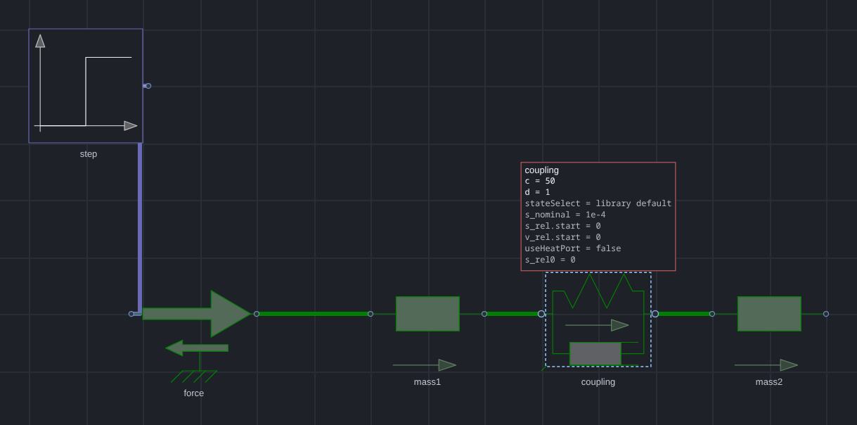 The parameter popup over a component on the canvas (dark theme)