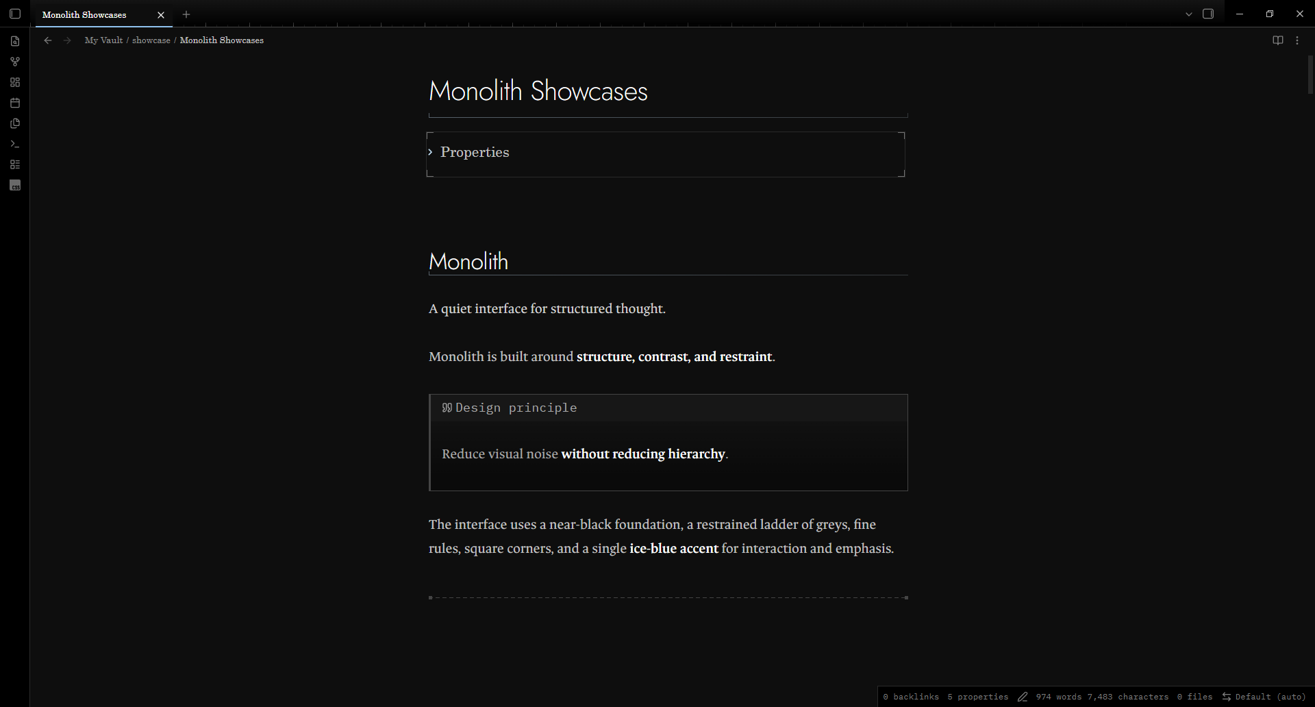Monolith in dark mode