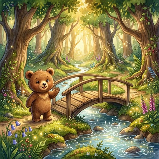Benny beside wooden bridge