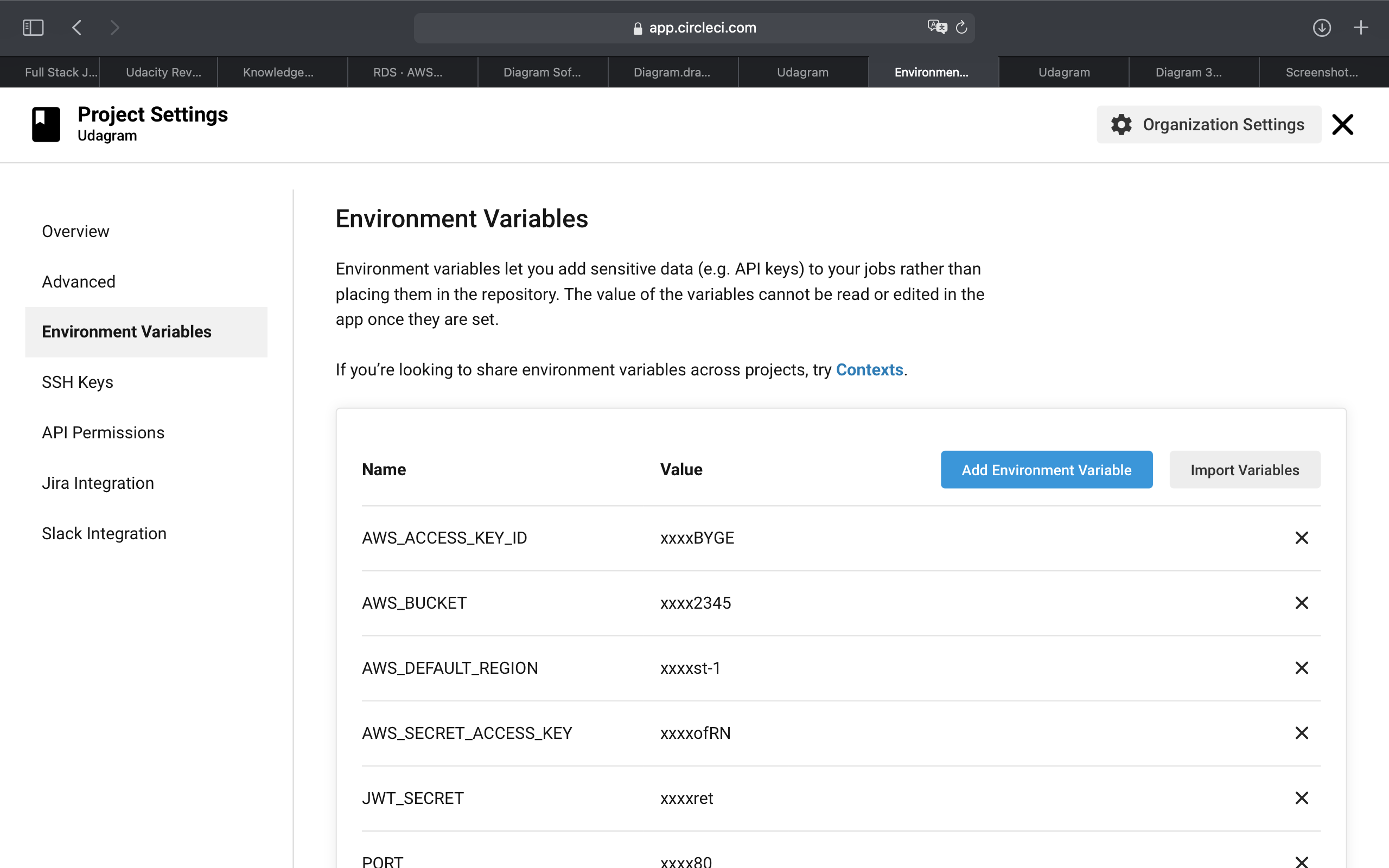 CircleCI Pipeline environment variables