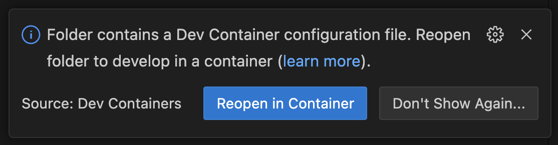 Screenshot of the "Reopen in Container" dialog