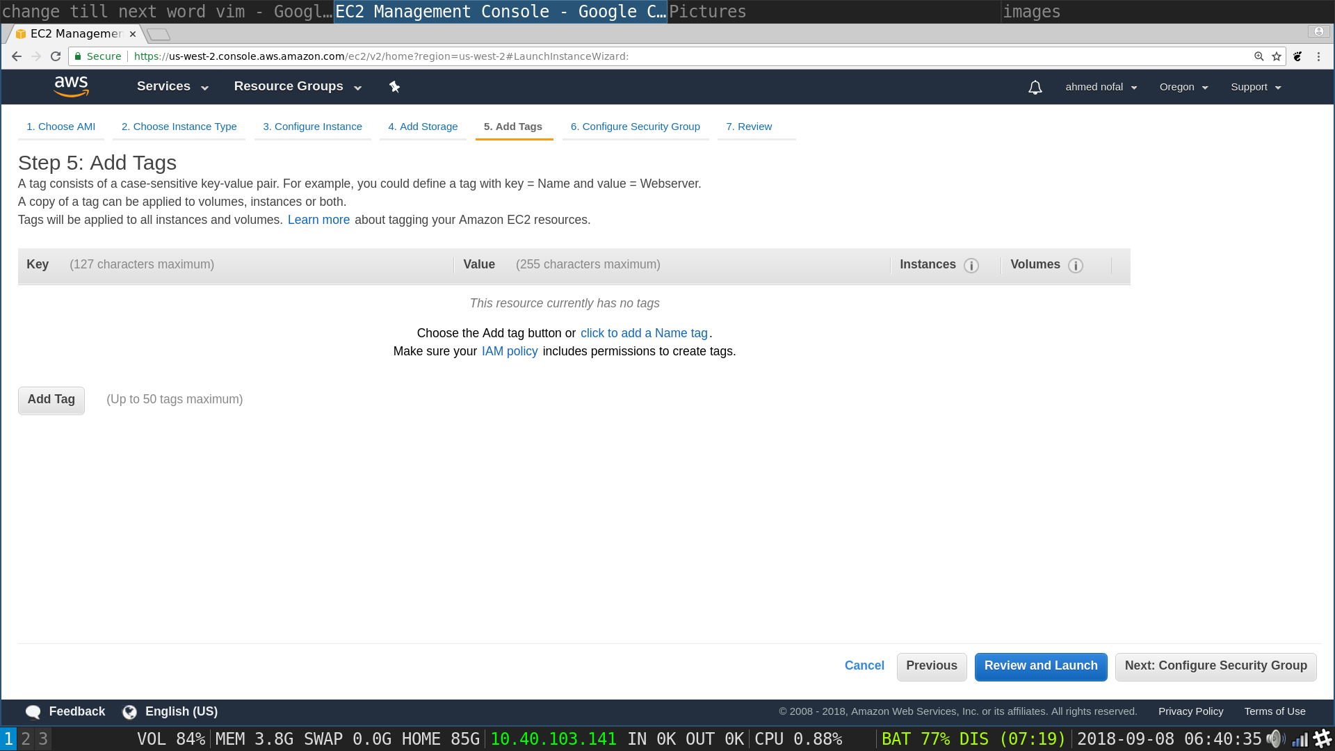 Launch Instances flow, set group page: click on Add Tag Alt text