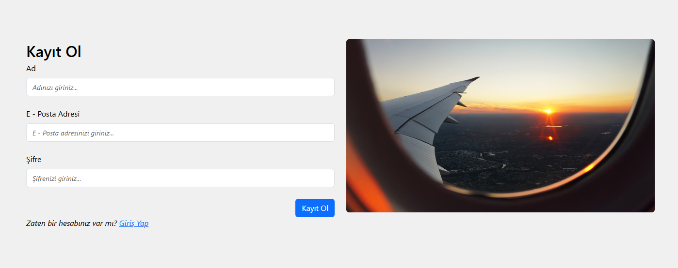 Kayıt Ol Sayfasının Görüntüsü