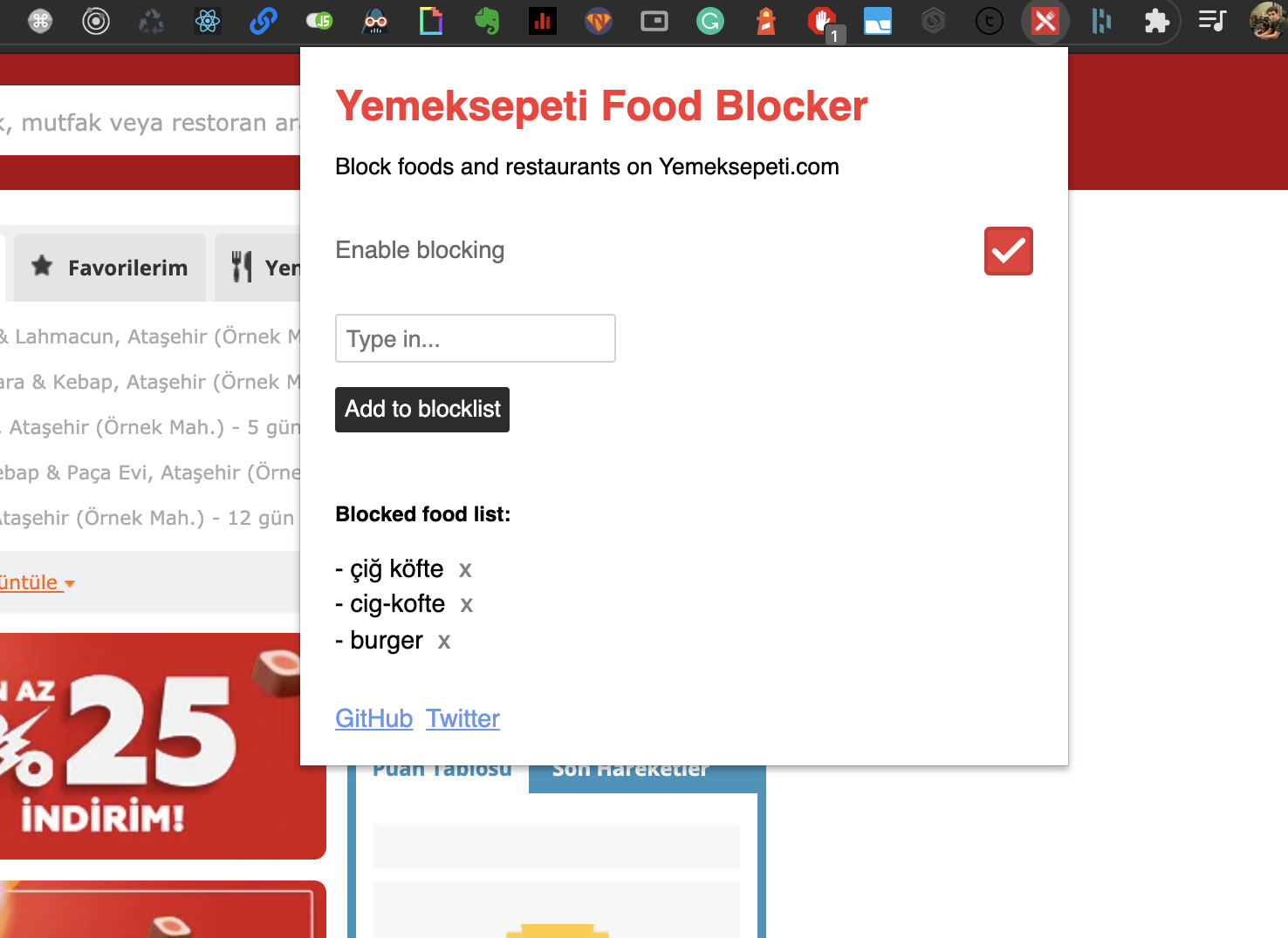 Yemeksepeti Food Blocker