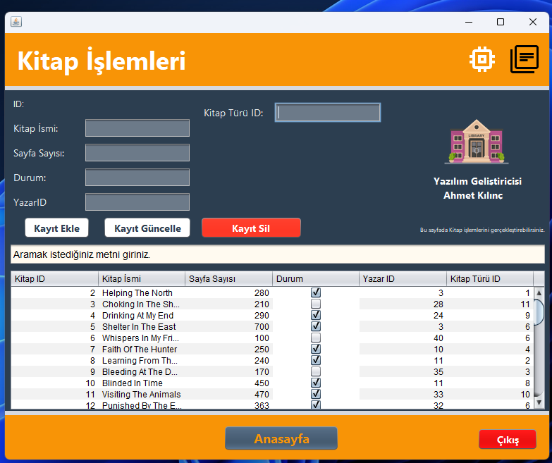 GitHub - ahmetpyrzklnc/library_system: Library system otomation
