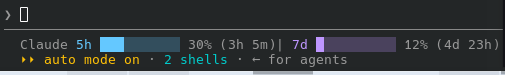 Claude Code status bar showing live session and weekly usage