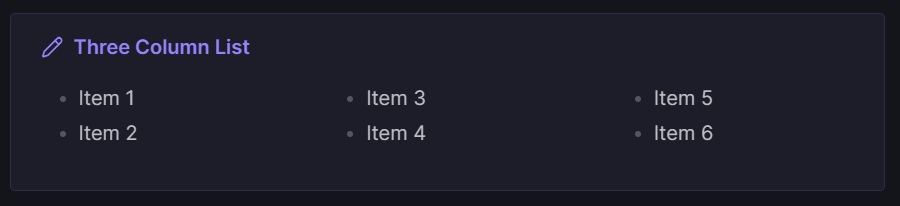 A compact three-column list inside a single native callout