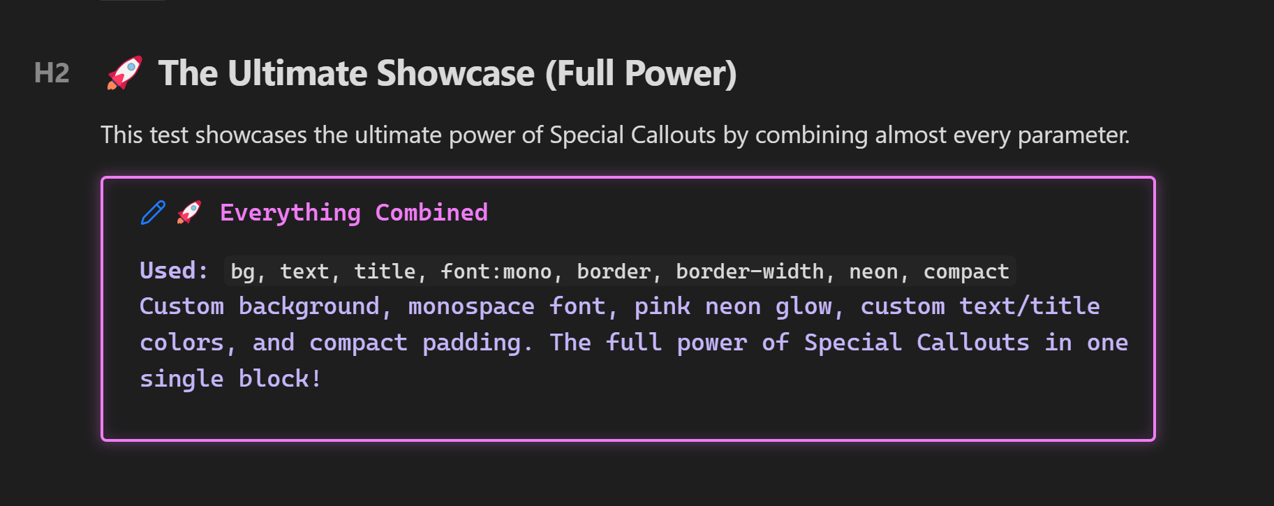 A styled callout using several inline parameters