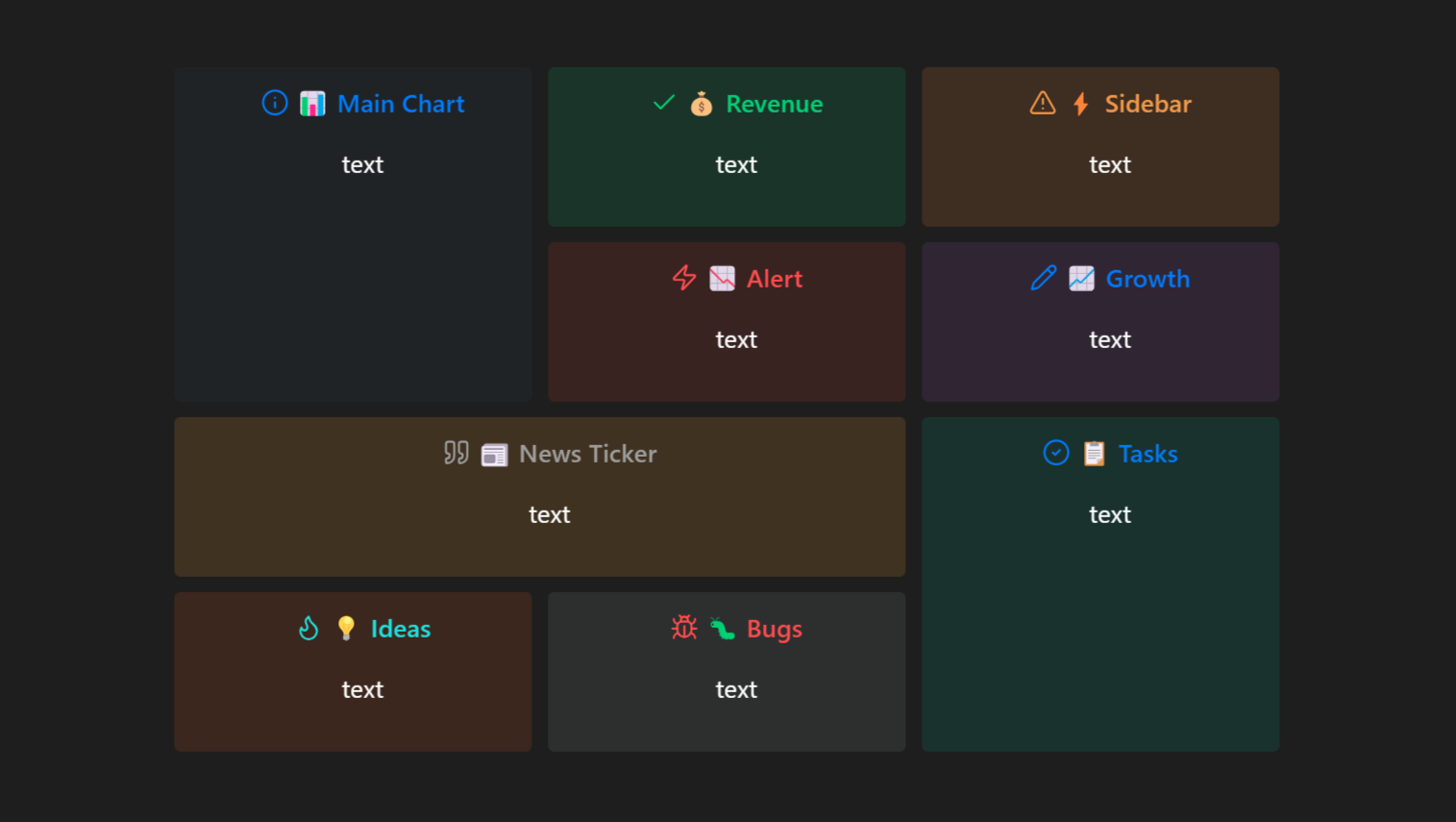 A multi-panel dashboard made from native callouts