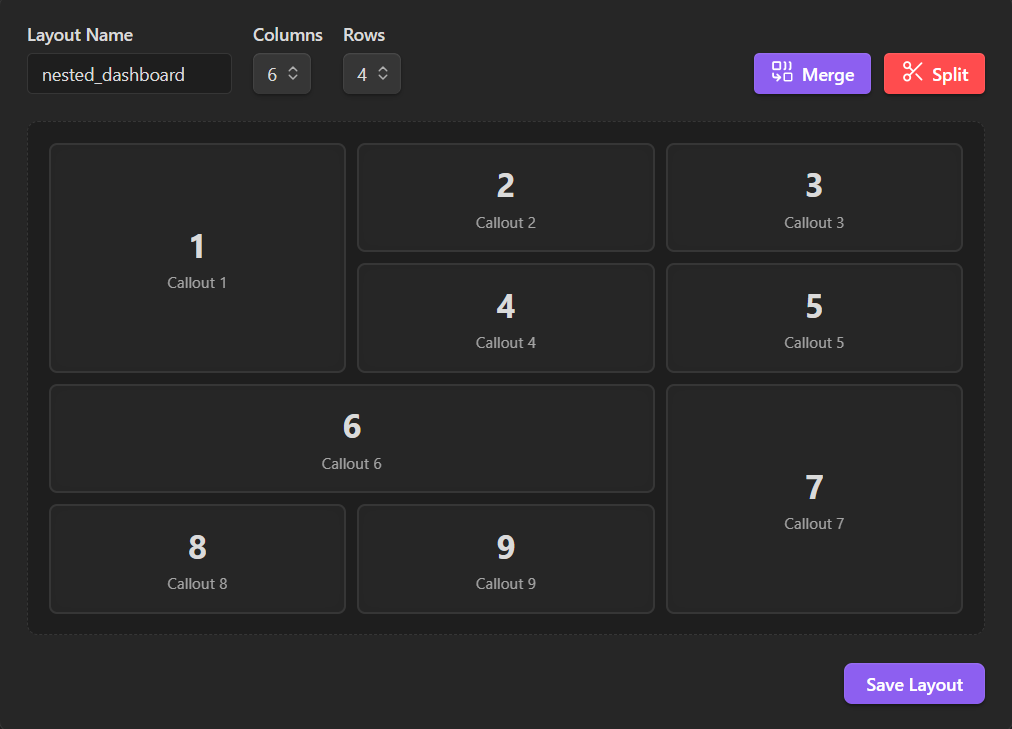 The Visual Layout Builder for designing a reusable dashboard grid