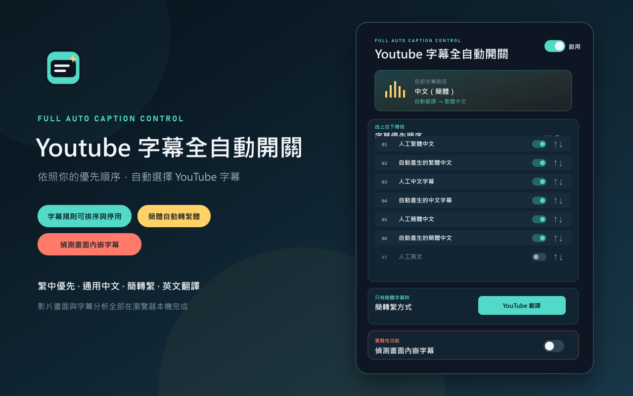 Youtube 字幕全自動開關
