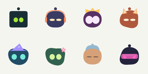 Eight customized robot avatars in a sprite sheet