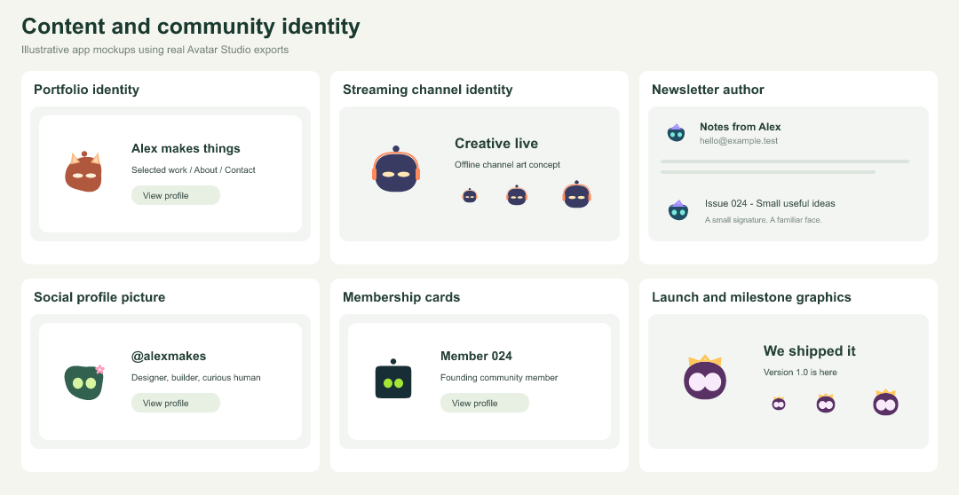 Content and community identity: six avatar use cases