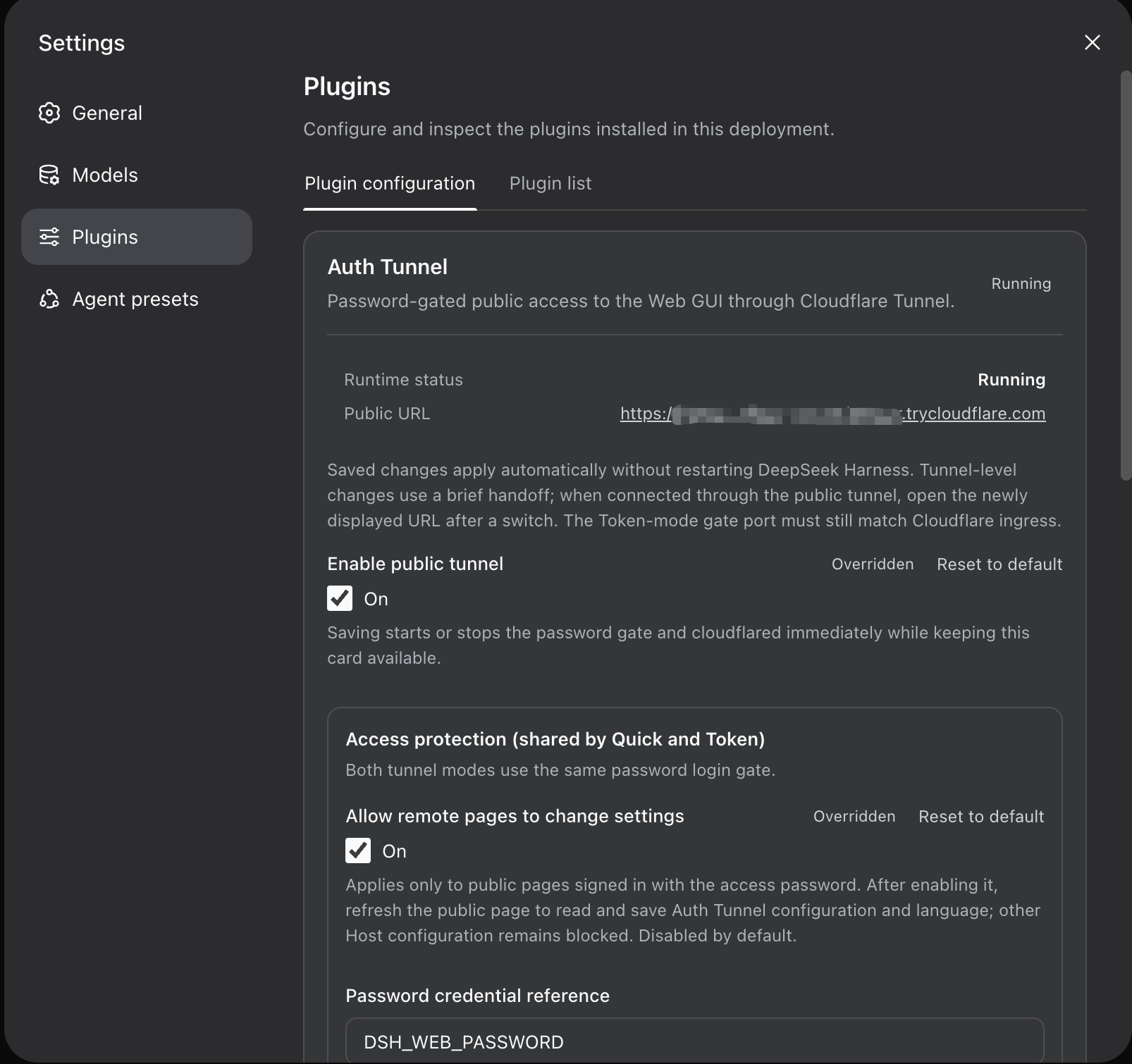 Auth Tunnel plugin configuration