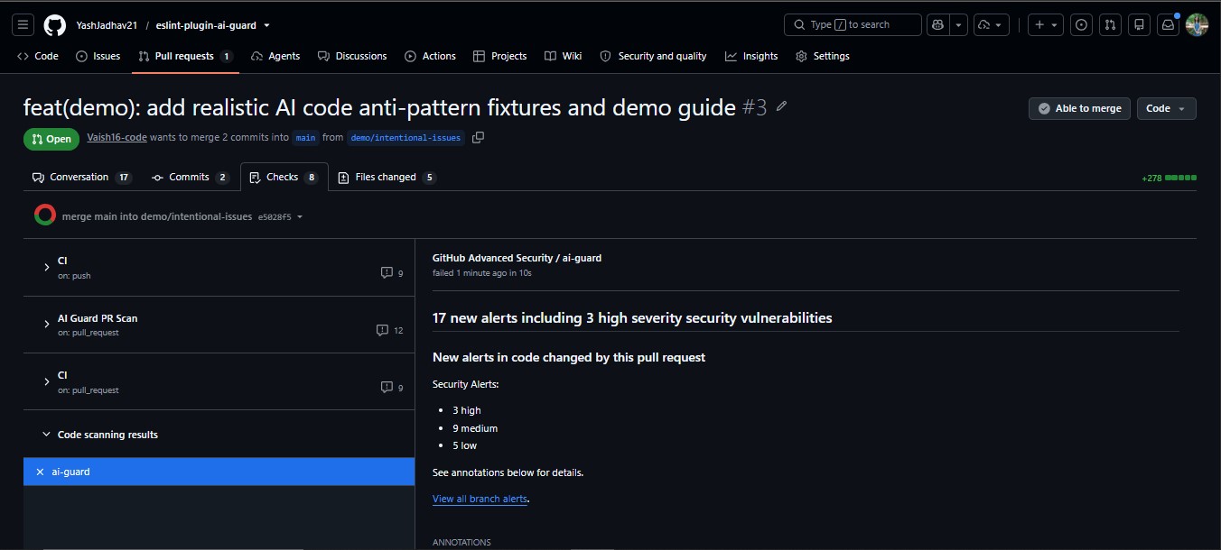 GitHub Advanced Security Summary for AI Guard