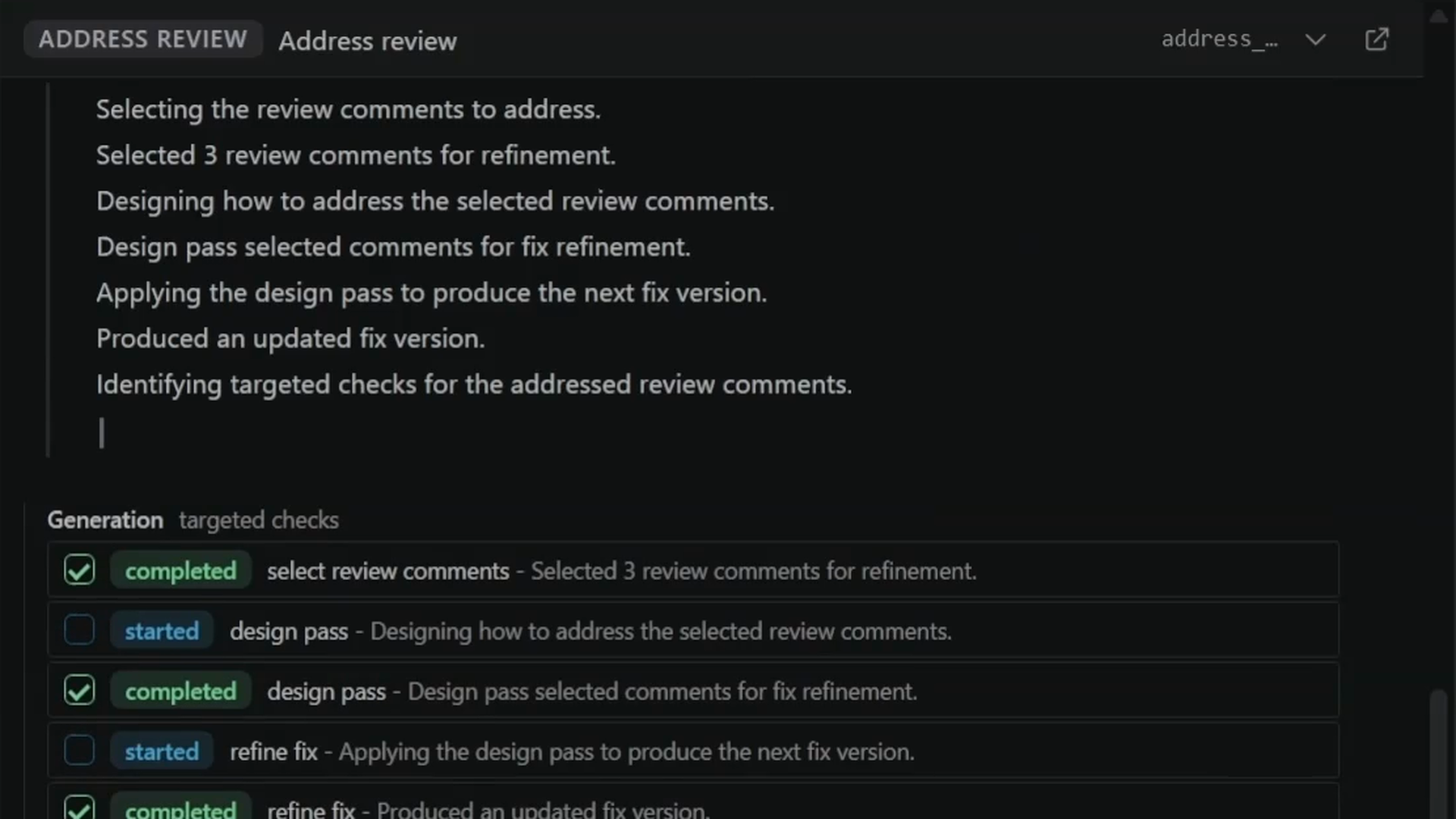 Address review progress for selected comments