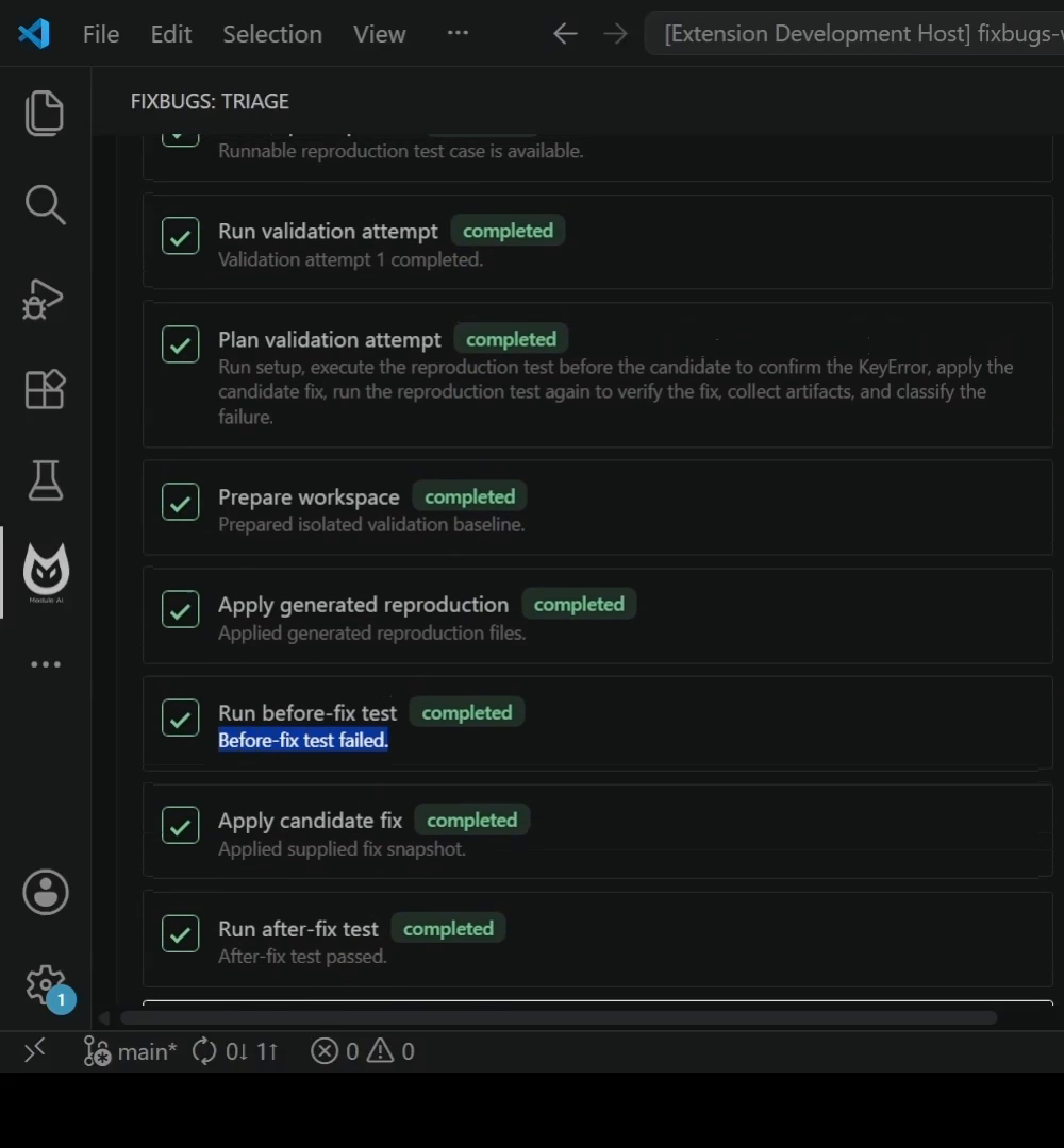 Validation proof showing before-fix failure and after-fix pass