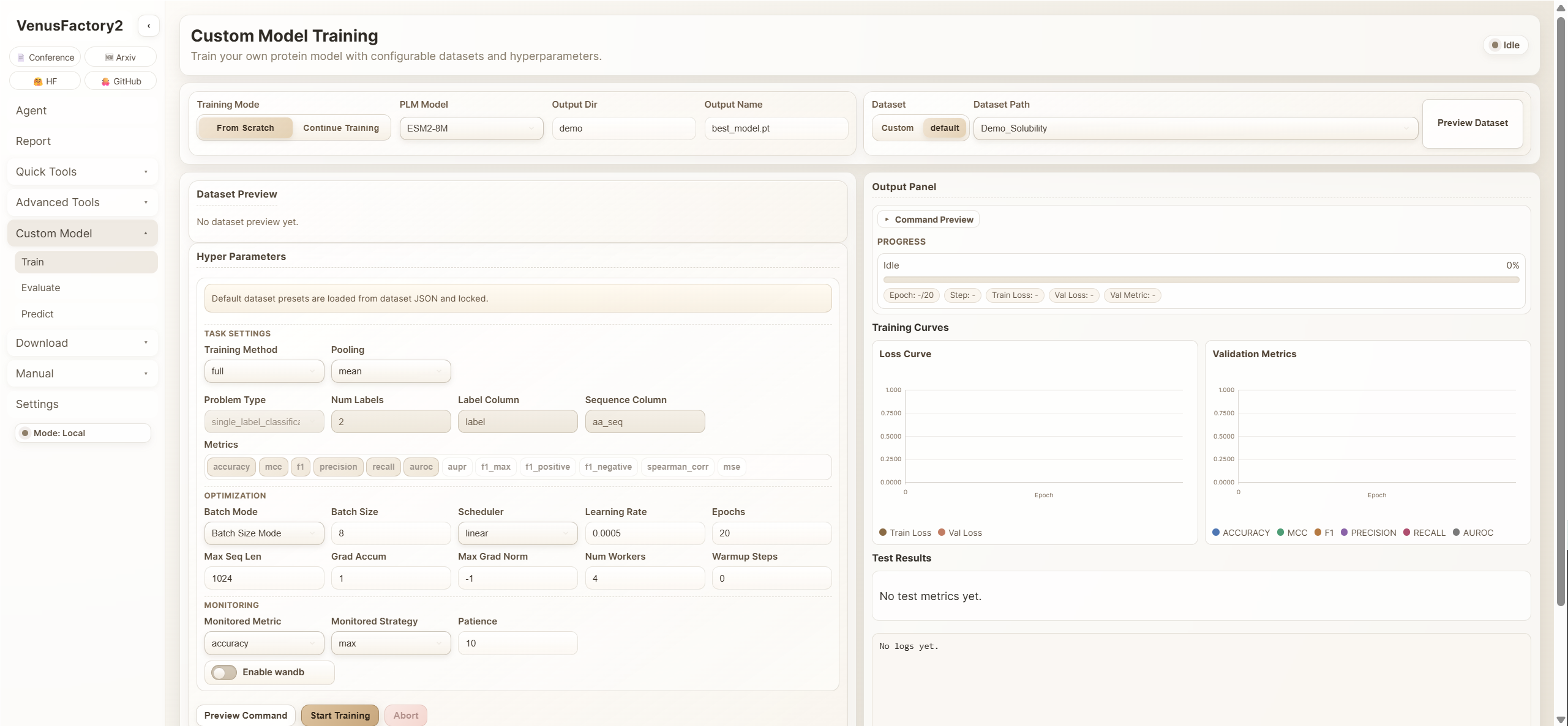 VenusFactory2 Training Interface