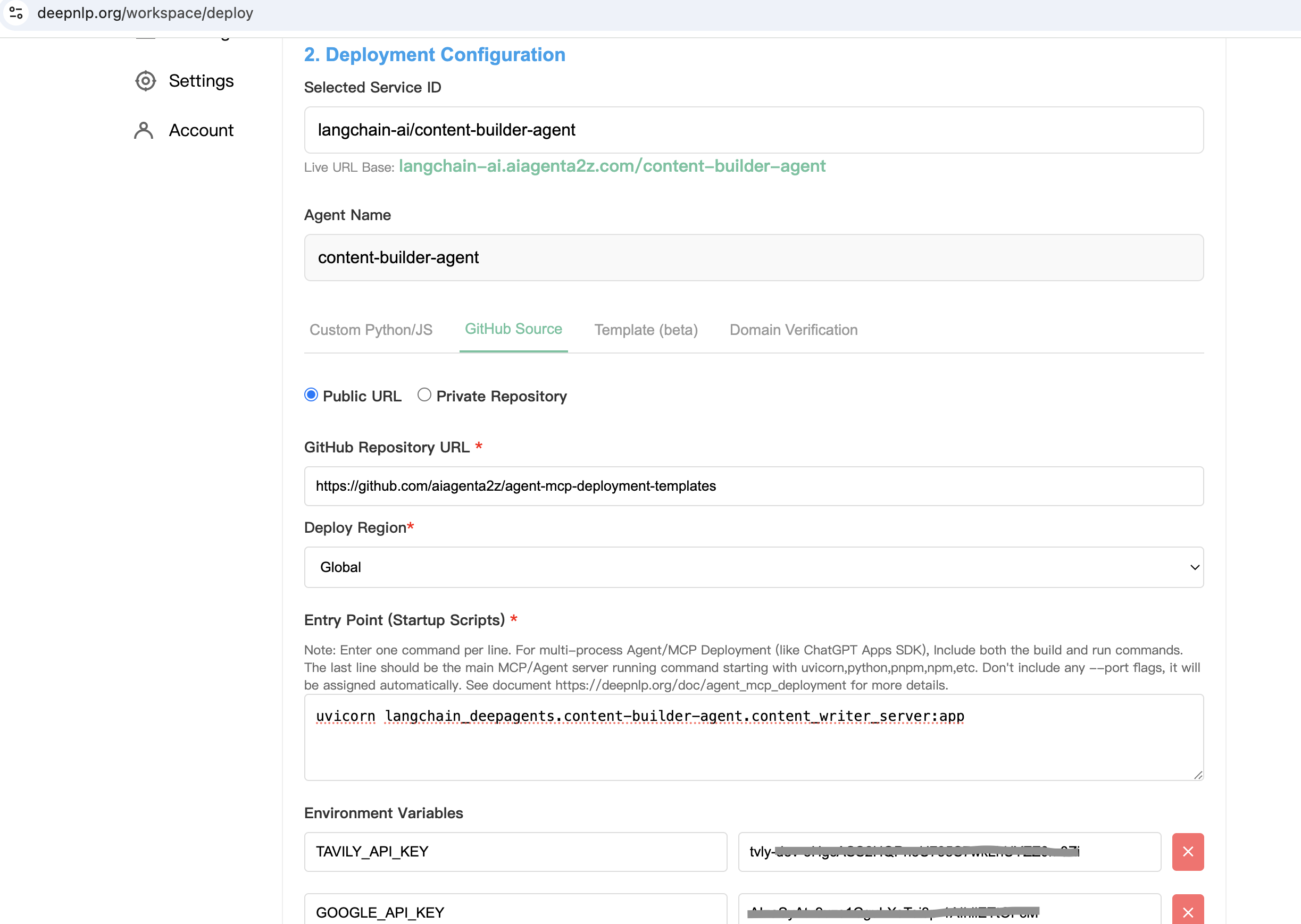 Deployment of LangChain Content