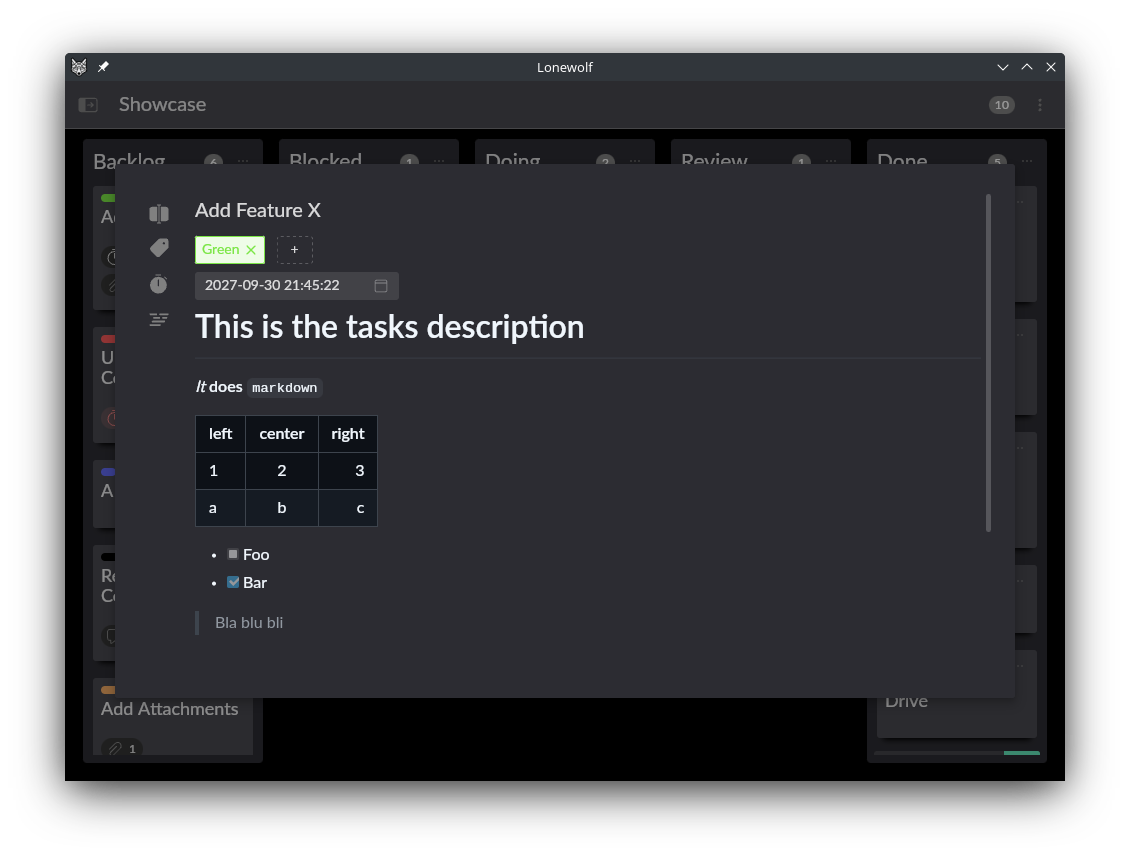 Screenshot card dialog in dark mode