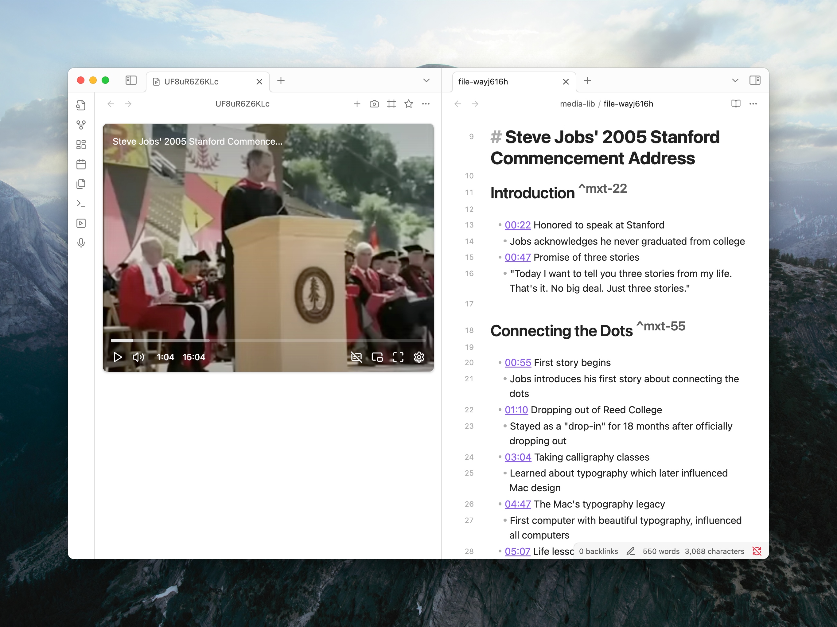 Media Extended plugin with player and media note
