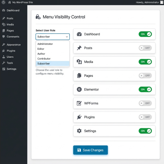 User Menu Control Interface