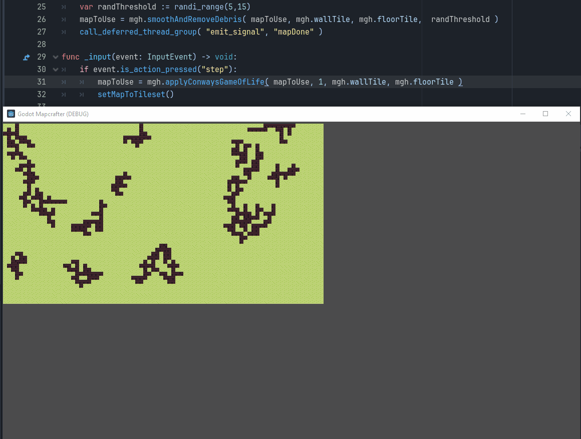 Applying Conway's Game of Life rules to a map.