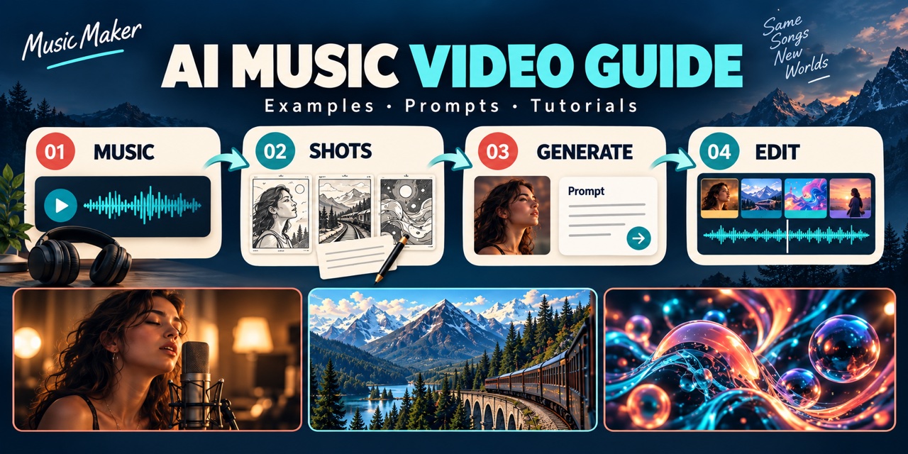 From music to video: choose music, plan shots, generate clips, then edit and export.