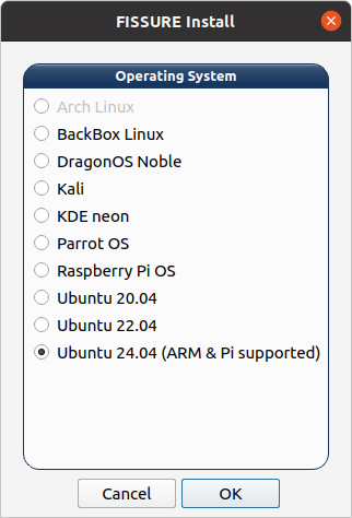 FISSURE installer operating system and installation mode selection