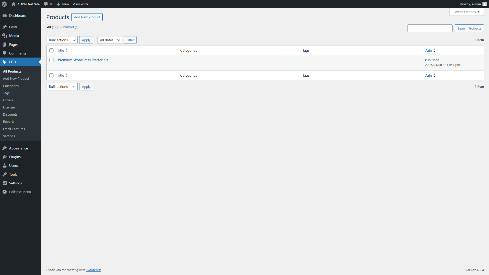 Products admin list
