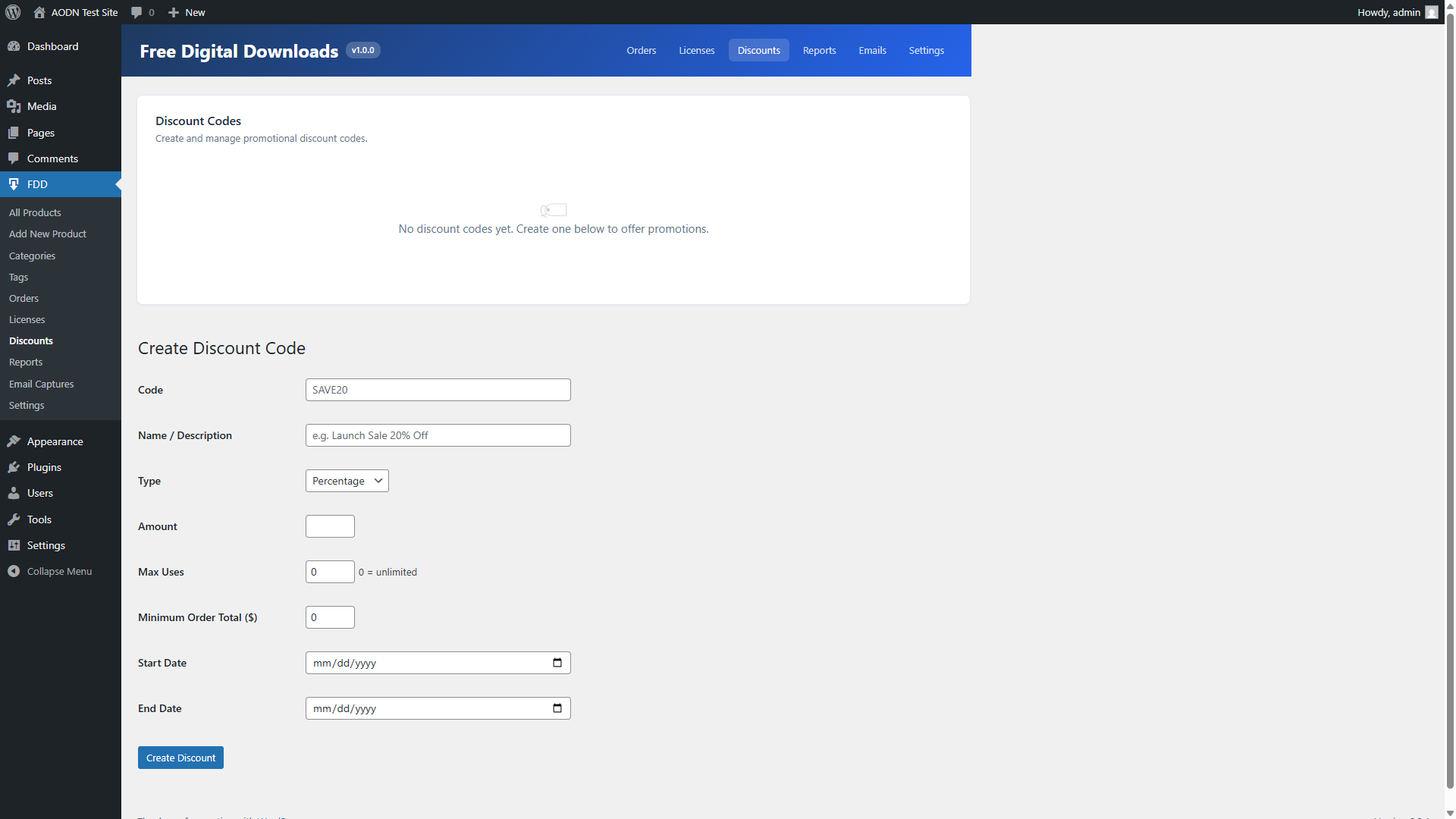 Discount code management