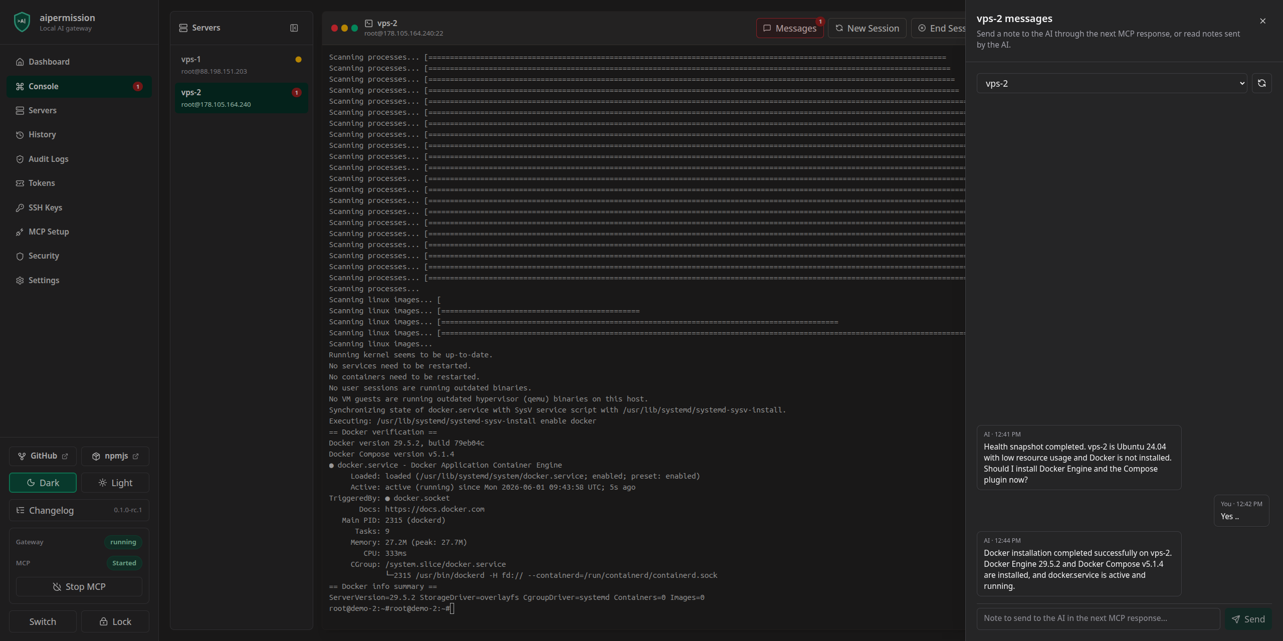 AIPermission persistent console with AI/user messages after Docker installation