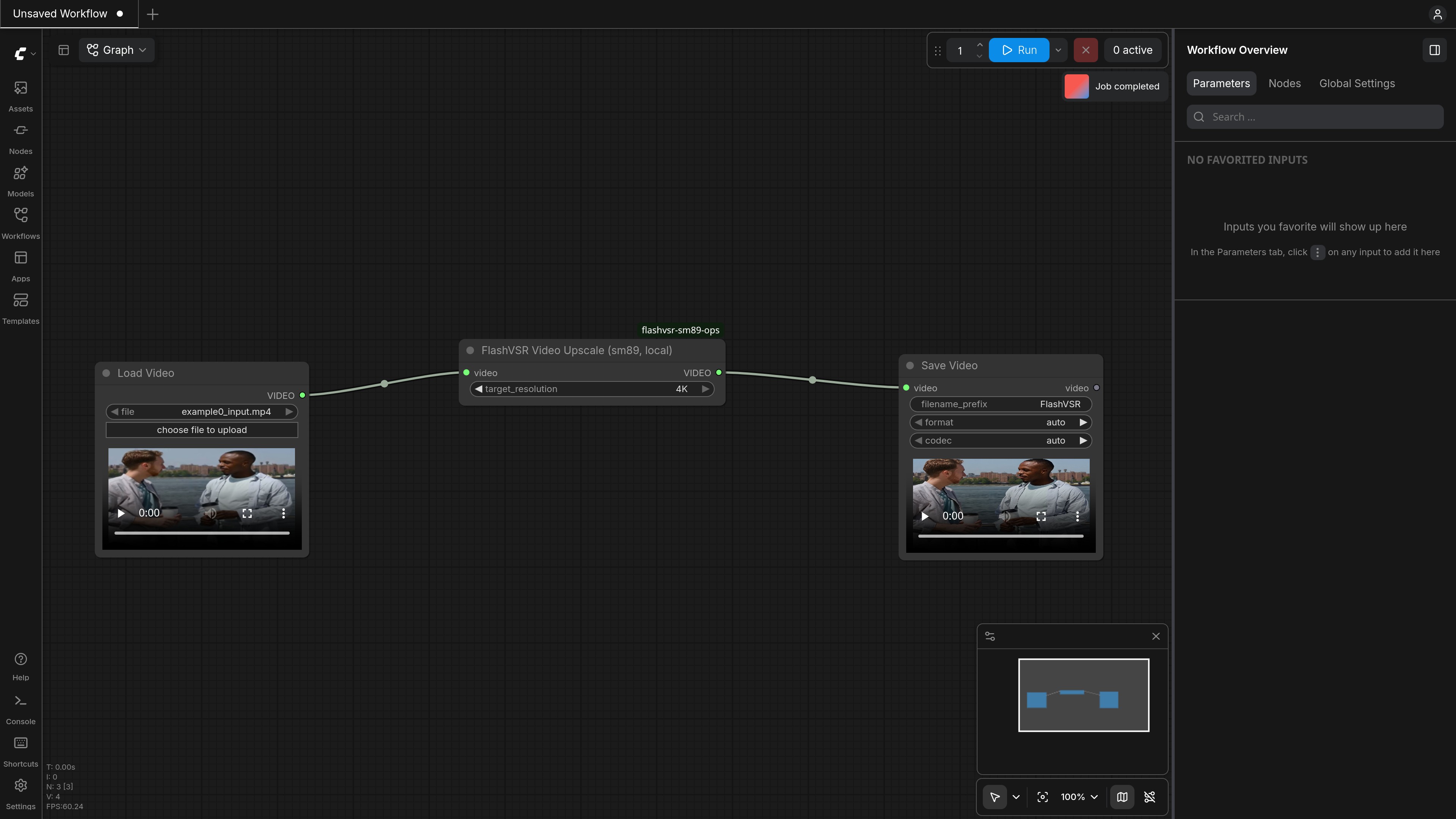 Job completed, 4K preview in the Save Video node