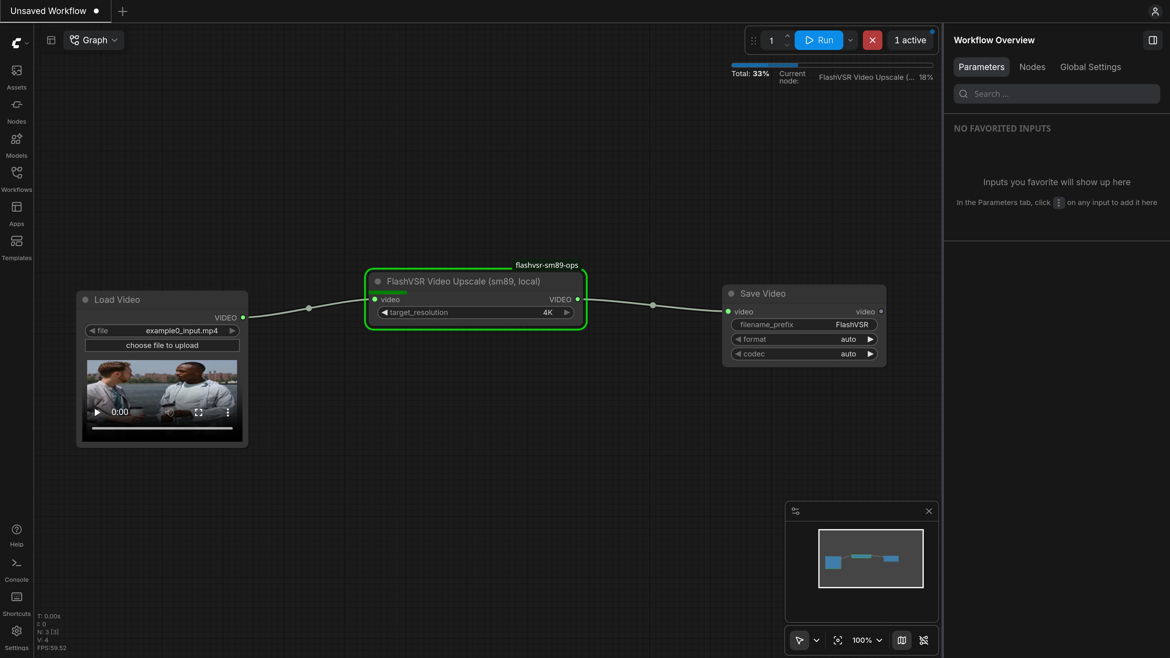 4K render in progress: per-tile progress on one bar, node highlighted