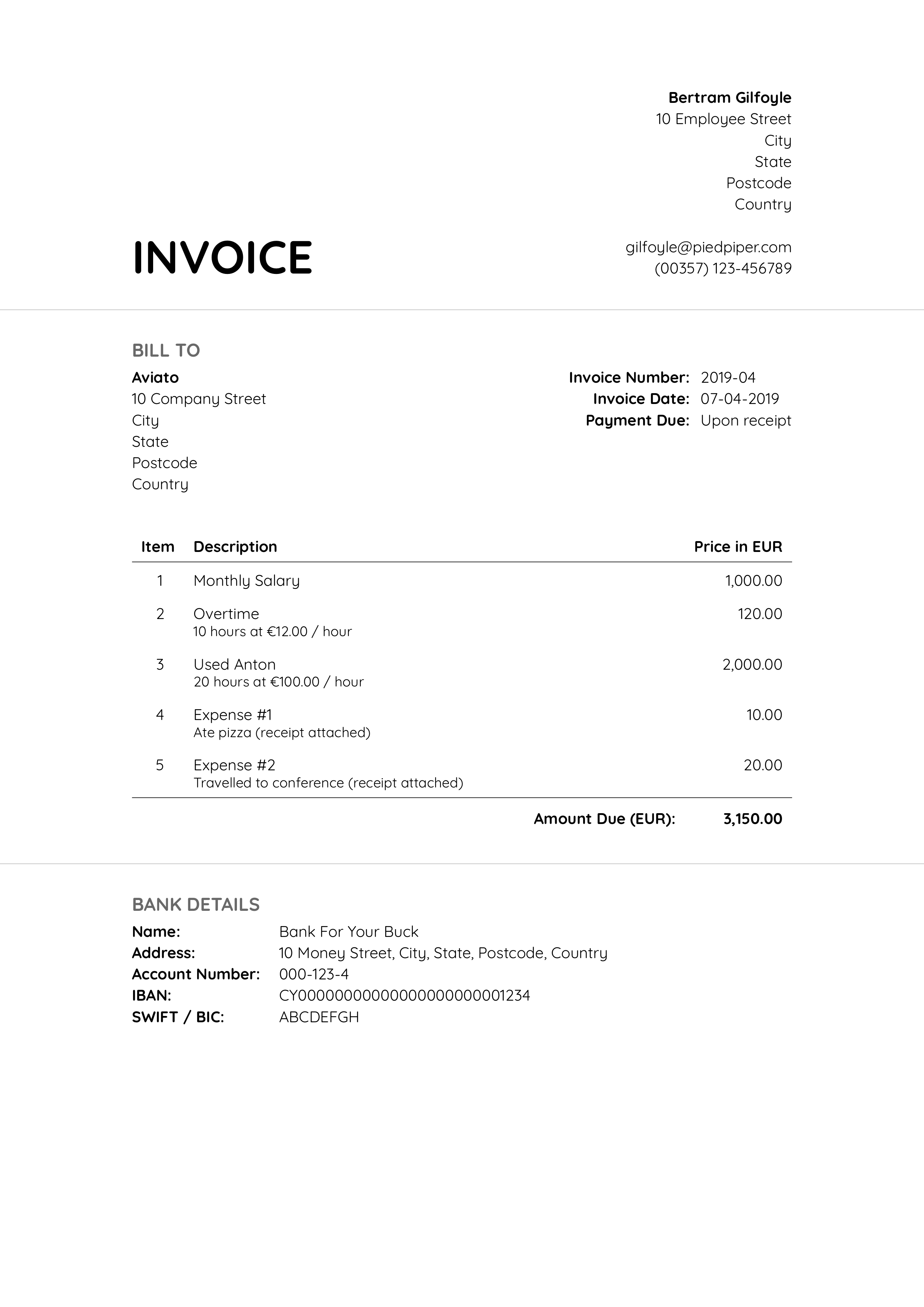 Example invoice using the Quicksand font