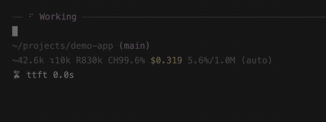 pi-live-speed footer showing live token speed