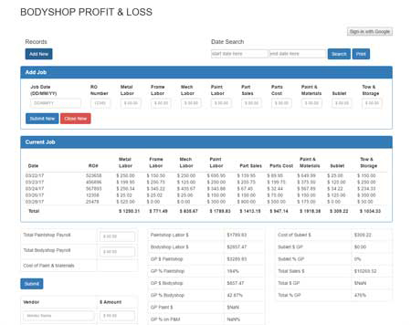 Bodyshop Profit & Loss App