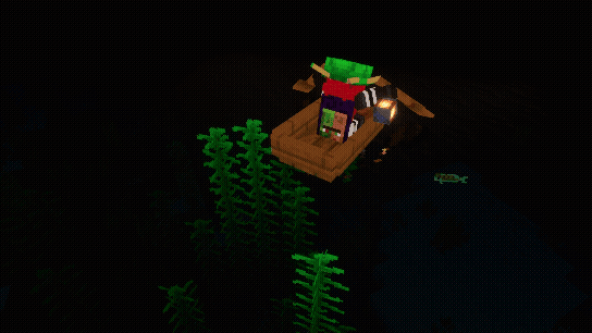 Player holds conduit while swimming in ocean, light visible underwater