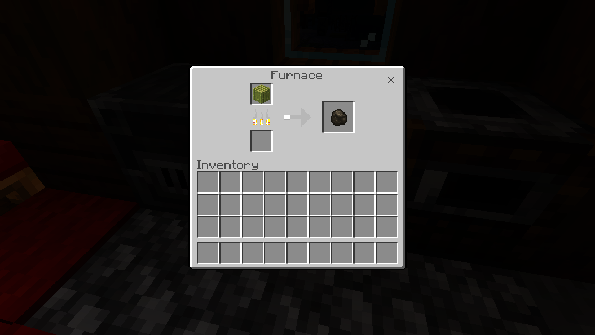 Smelting bamboo block to charcoal in furnace