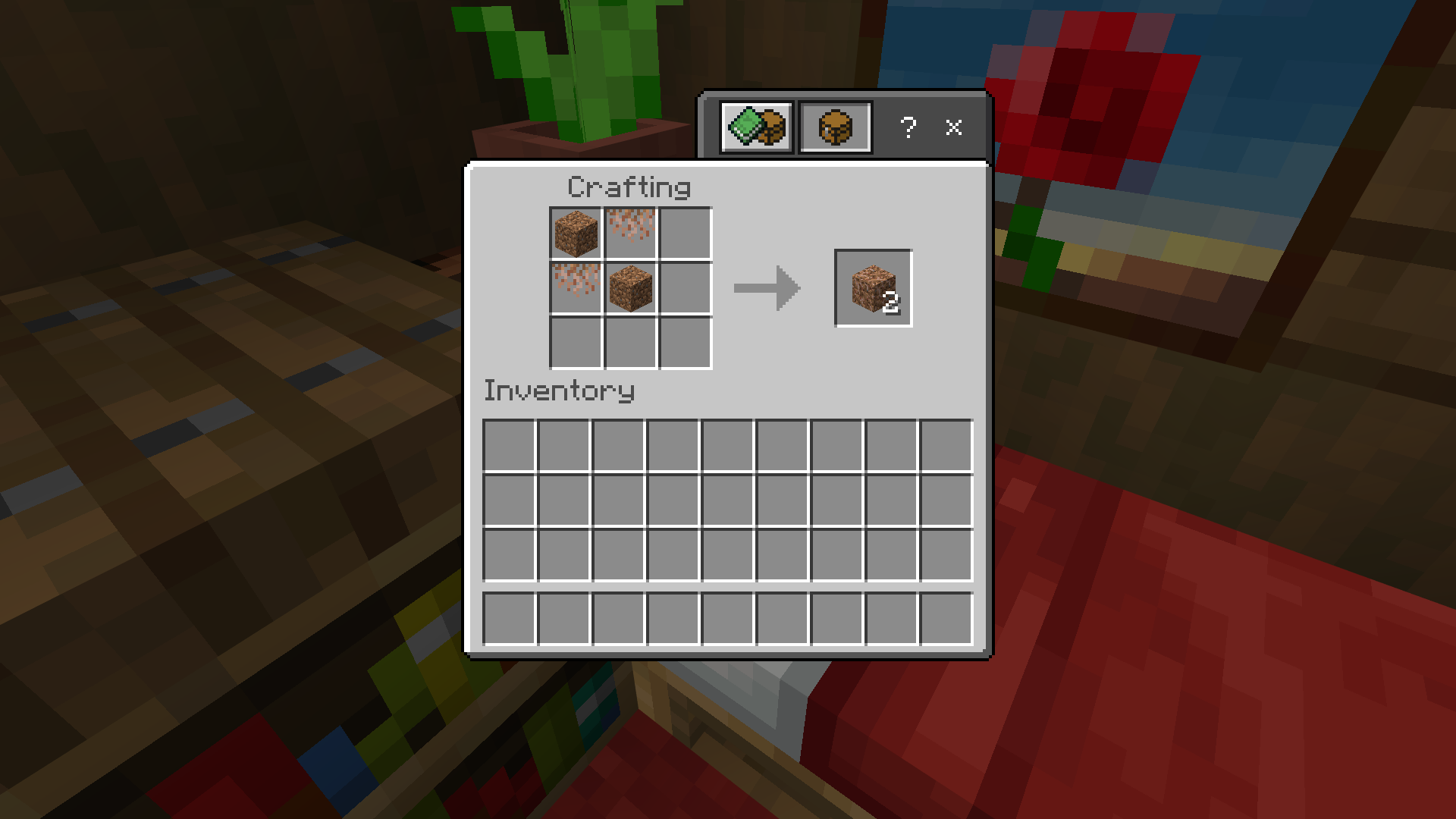 Dirt & Root craft to Rooted Dirt in crafting table